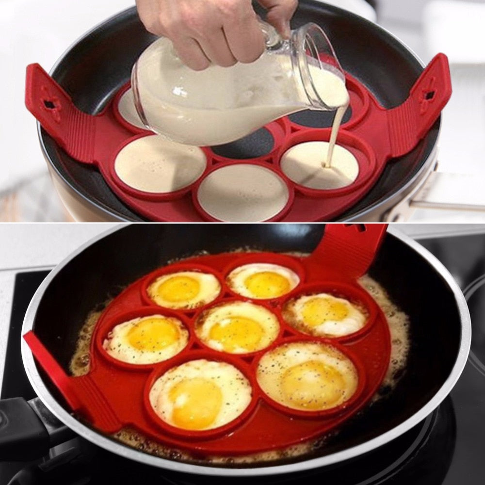 Perfect Pancake maker Egg cheese bread bakeware 7 Cavity non-stick Flippin Fantastic Silicone Pancake Mold Pastry Tools