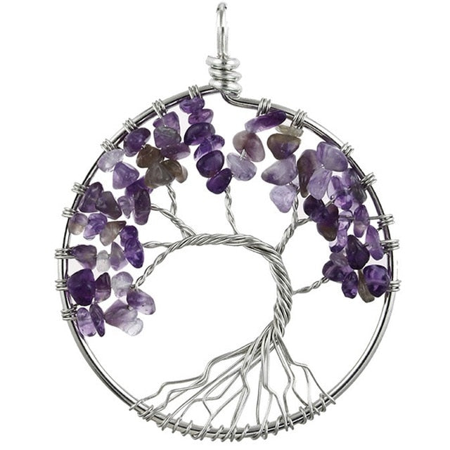 Beauthifiul Natural Stone Tree of Life in quartz  Pendant Necklace for Women  Reiki Jewelry